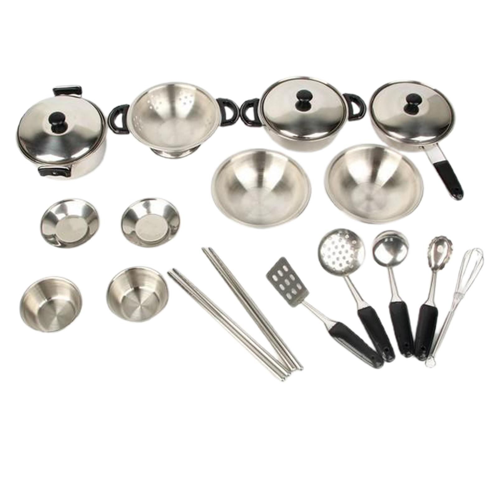 20Pcs/Set Kitchen Pretend Play Toys with Stainless Steel Cookware Pots and Pans Set, Cooking Utensils for Kids, Girls, Boys