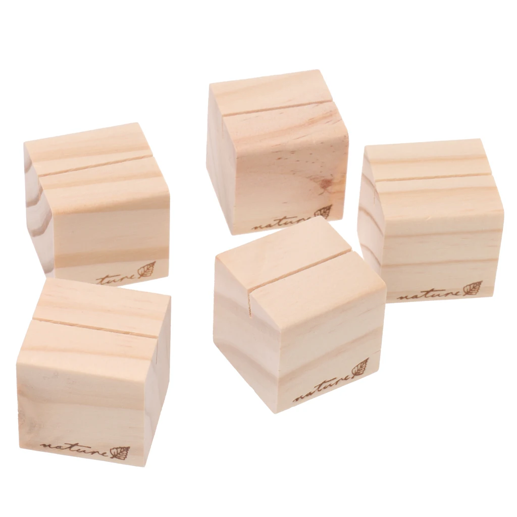 5pcs Rustic Wood Place Card Holders Wedding Table Number Name Card Restaurant Menu Holders Photo Message Display Tool