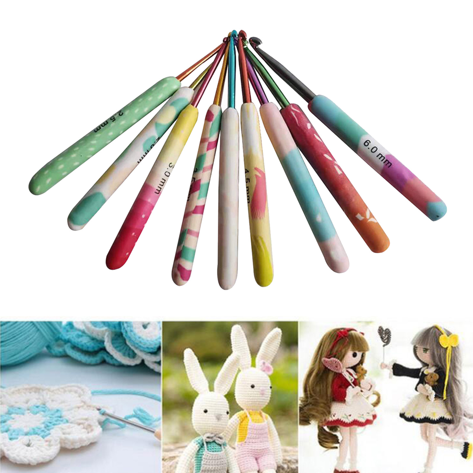 9pcs 2-6mm Crochet Hooks Set Big Size Soft Handle Crochet Needles Yarn Weave Knitting Needles Set for Yarn Craft