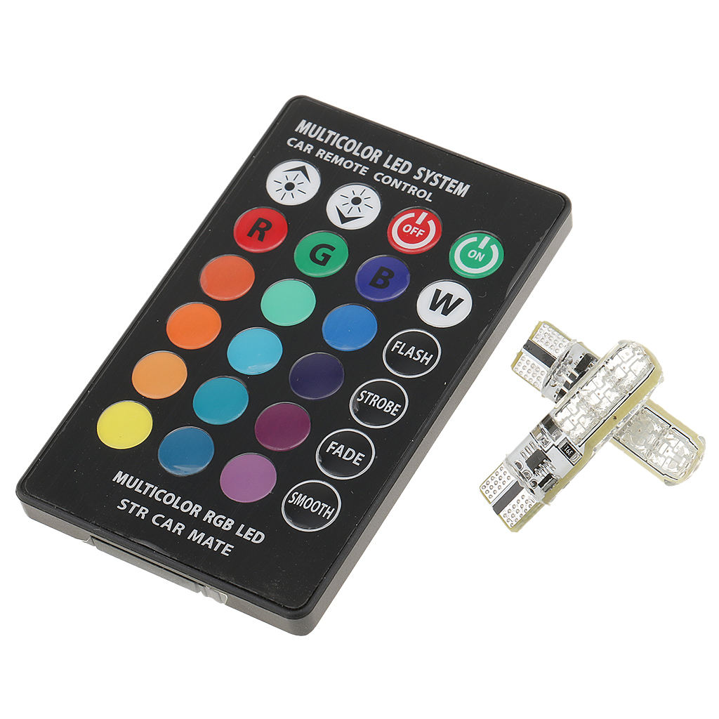 2x T10 RGB Multi-Color Changing Color 6-LED Light Bulb with Remote Control