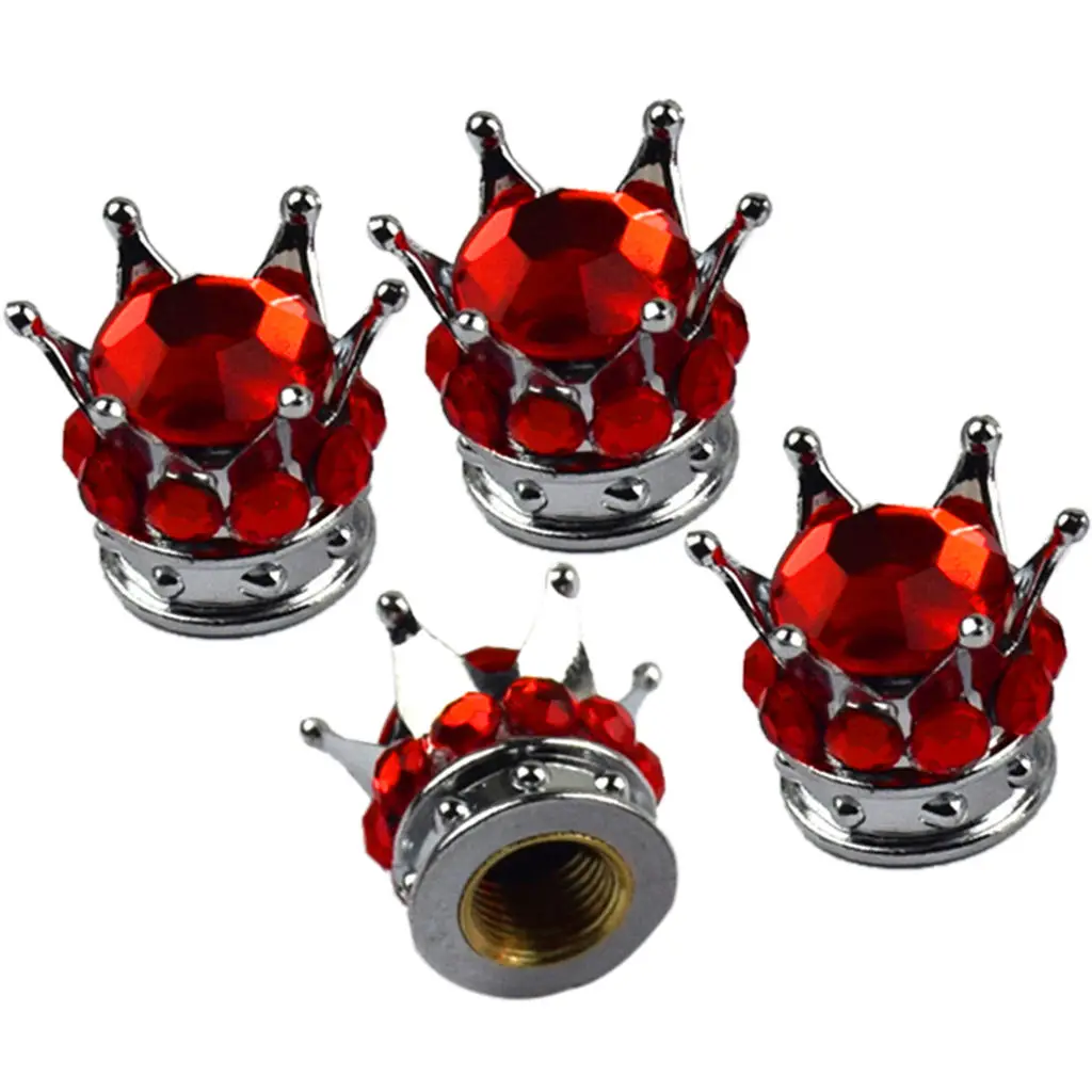 4 Pack Valve Stem Caps, Handmade Crown Universal Car Tire Valve Caps Chrome,Attractive Dustproof Bling Car Accessories