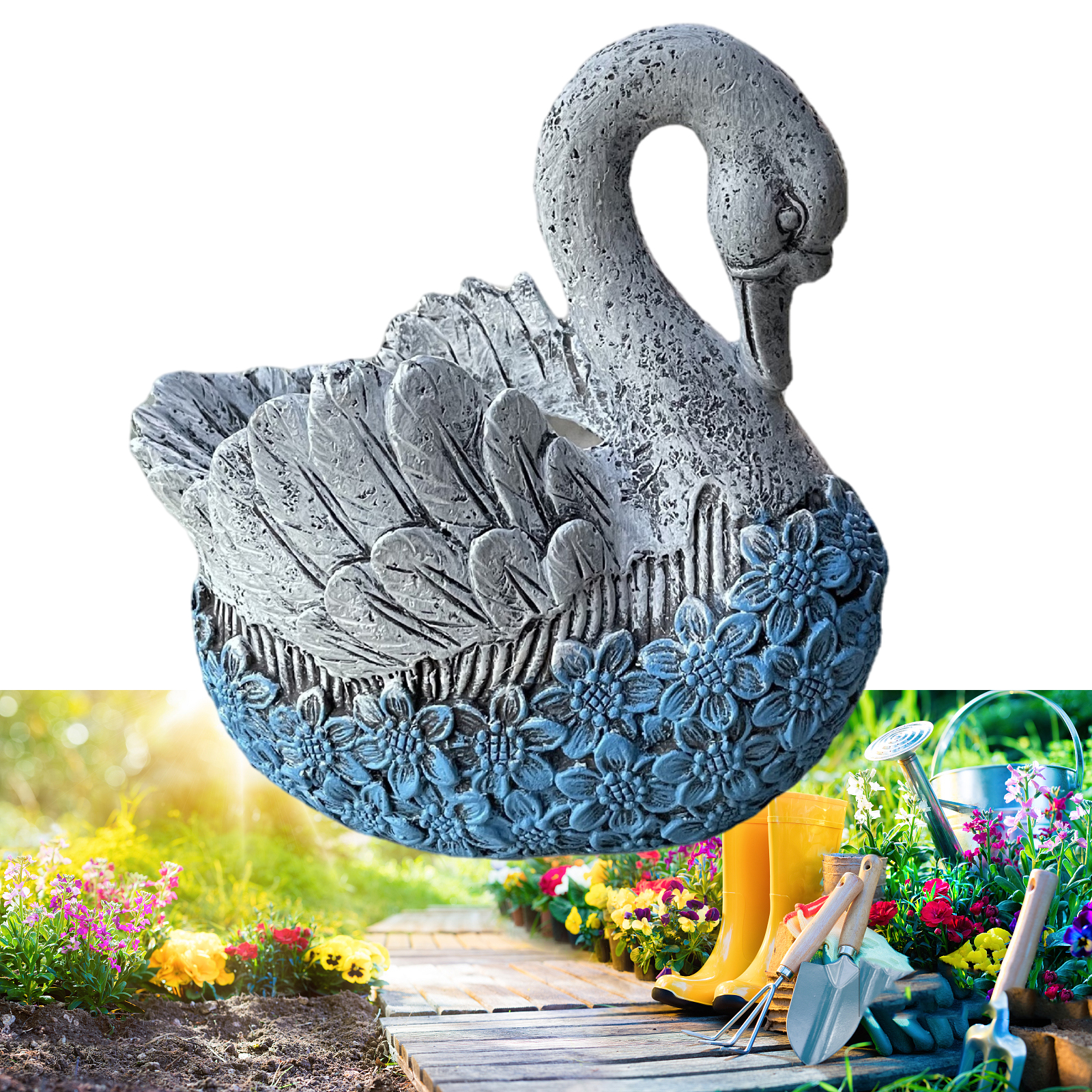 Swan Flowerpot Plant Pot Planter Patio Decoration, Vintage Style