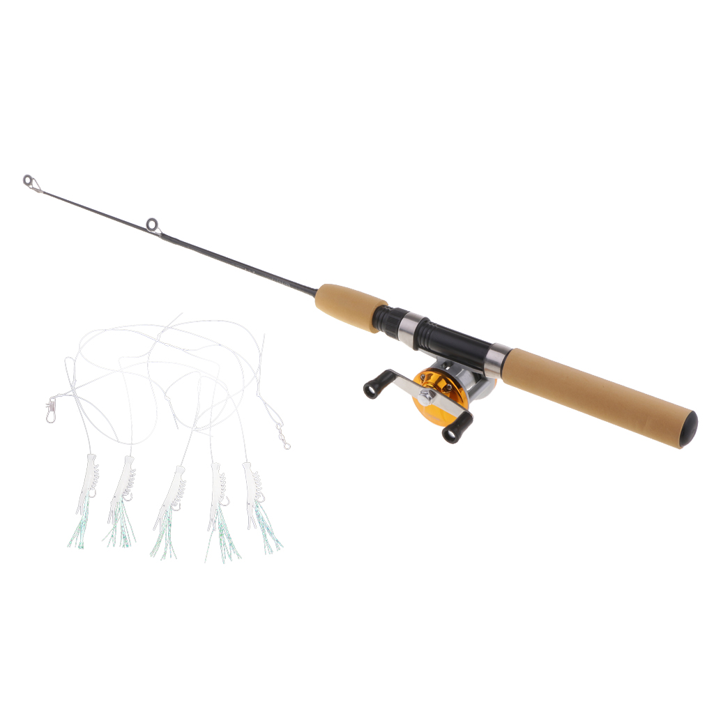 Portable Ice Fishing Rod Pole and Reel Line Combo Travel Fishing Tackle for Lake Reservoir Pond River Stream Sea Fishing