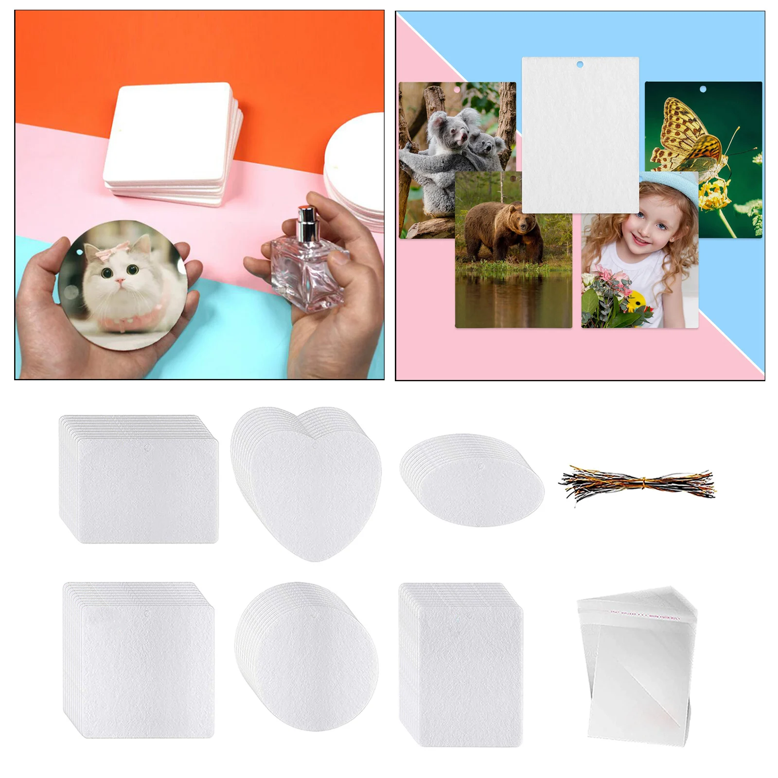Sublimation Air Freshener Blanks DIY Scented Sheets Pressed Felt  Cut Blank Sheet for DIY Heat Press with Elastic Cord