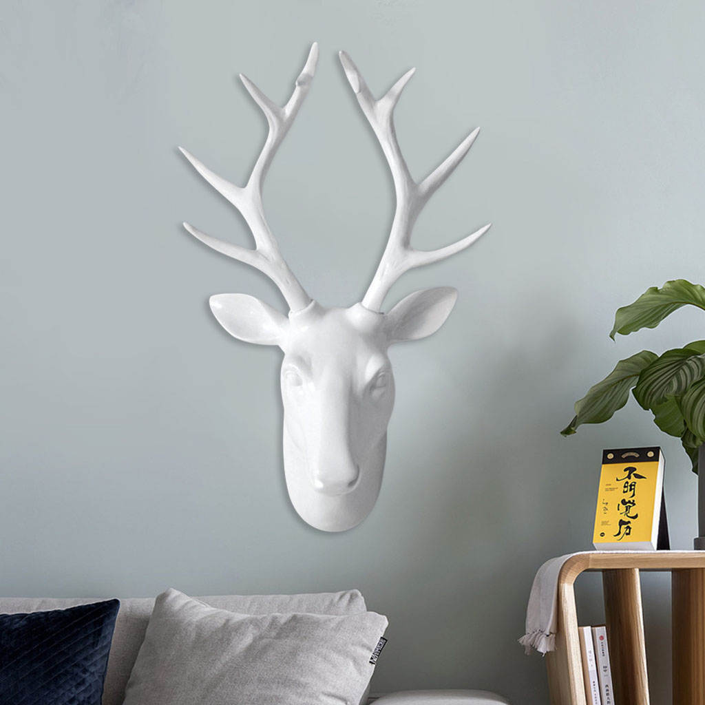 3D Deer Head Statue Wall Mount Animal Figurines Home Office Decor