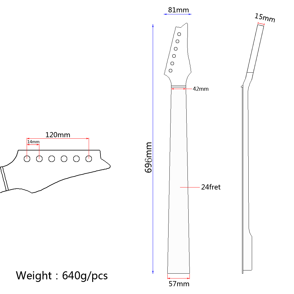 24 Fret Guitar Neck Replacement for Electric Guitar with Dots Black Head