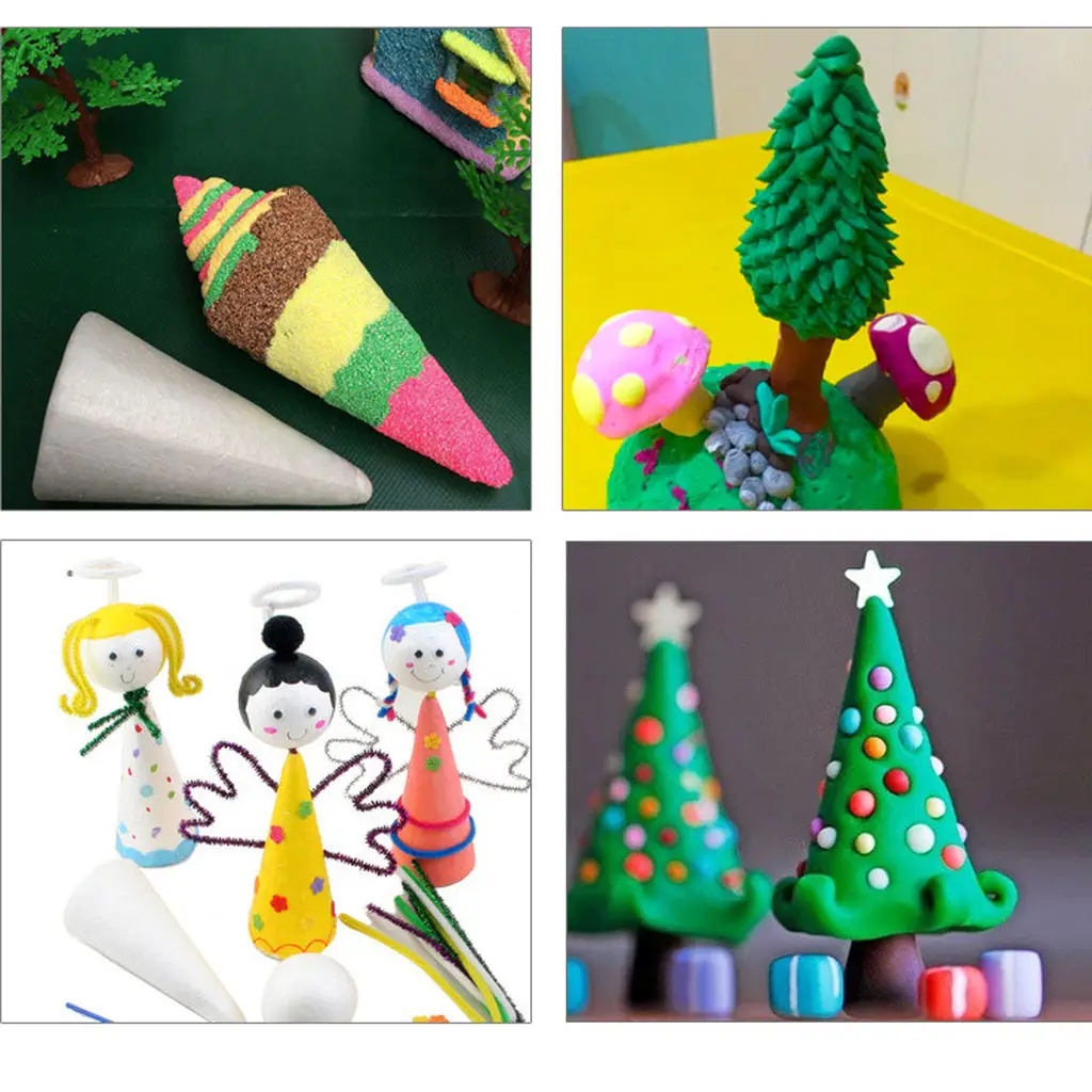 MagiDeal 3Pcs Cone Shaped Styrofoam Foam Ornaments For Handmade DIY Modelling Crafts For Kids Kindergarten DIY Hand Crafts