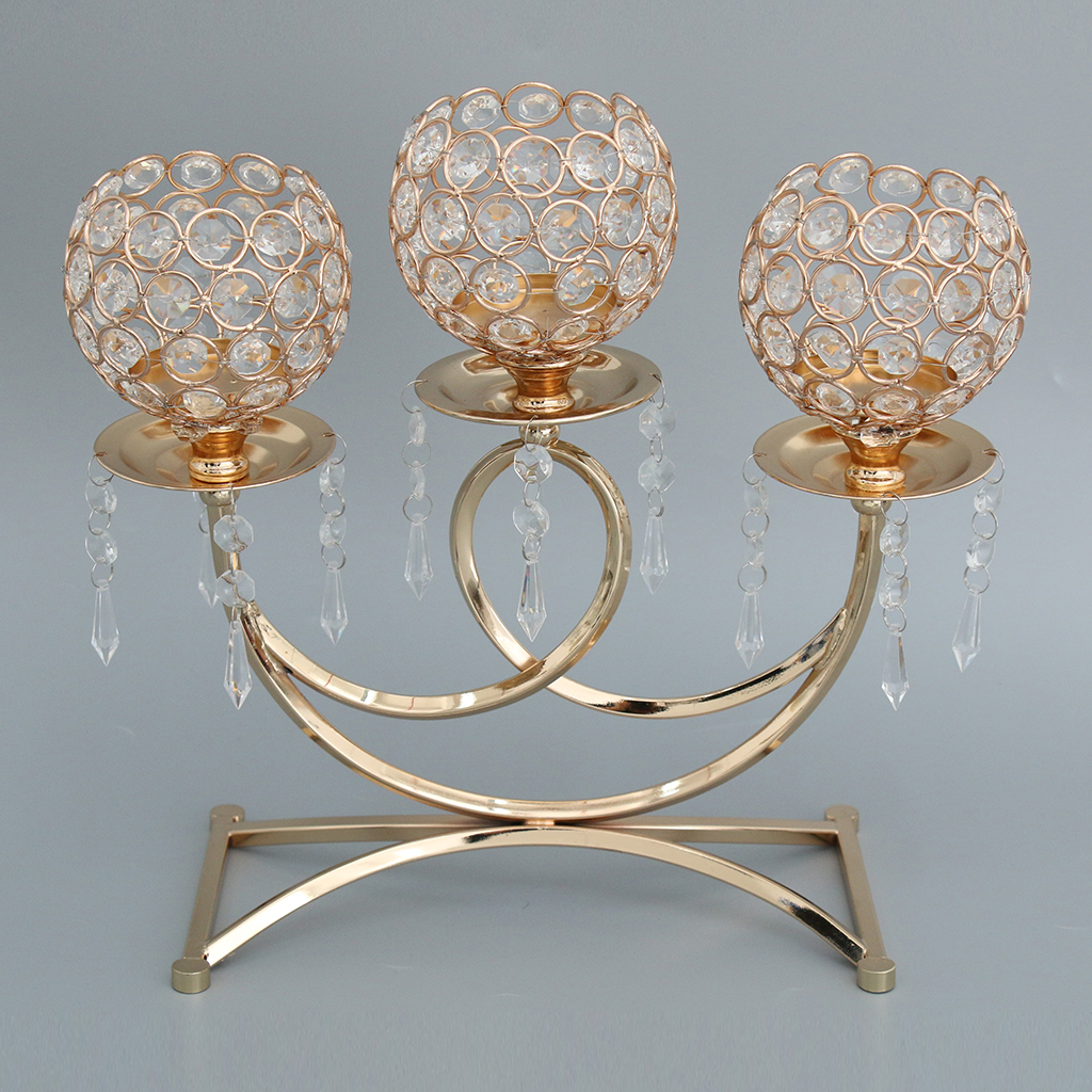 Crystal Metal Votive Tea Light Candle Holder 3-arms Candle Stand 36cm Tall Wedding Event Candelabra Candle Stick Decor Crafts