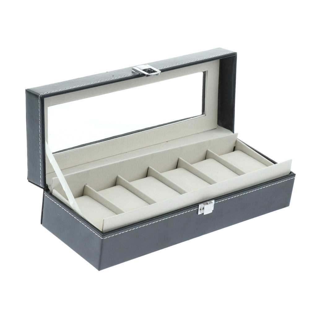 Stylish 6 Slot PU Leather Watch Box Display Case Professional Holder Organizer for Clock Watches Home Decor Watch Box Case