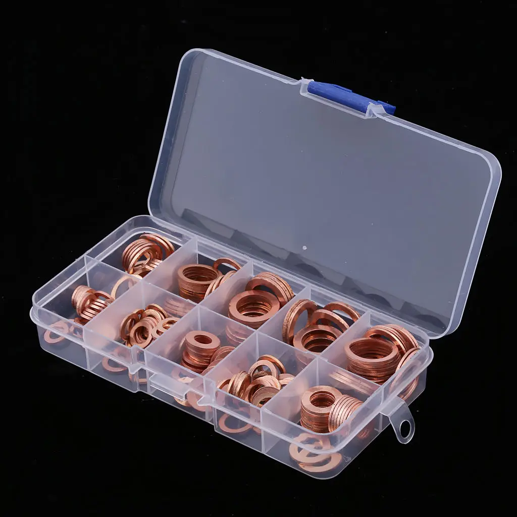 200Pcs Copper Washers Flat Ring Sump Plug Oil Seal Gasket Assorted Set