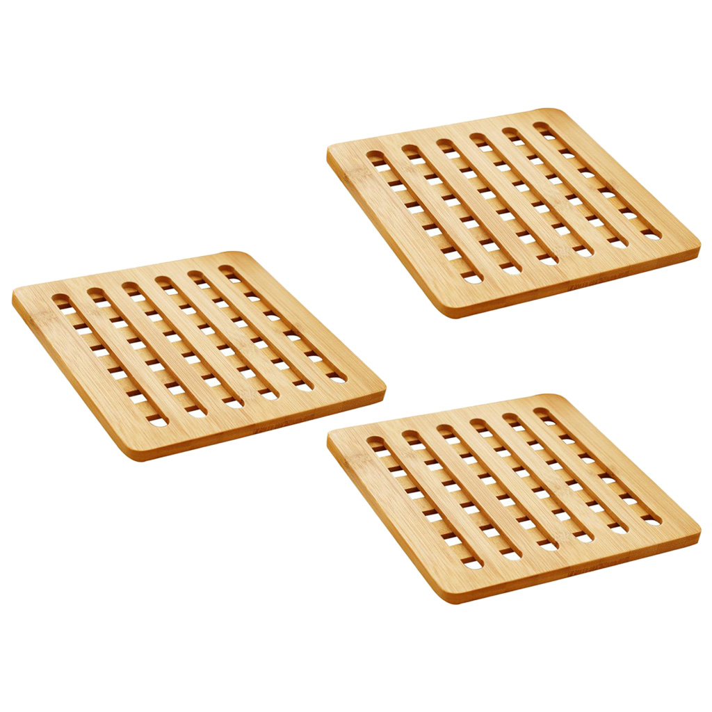 3pcs Natural Bamboo Trivet Mat Pads for Hot Pot Dishes Heat Resistant Square