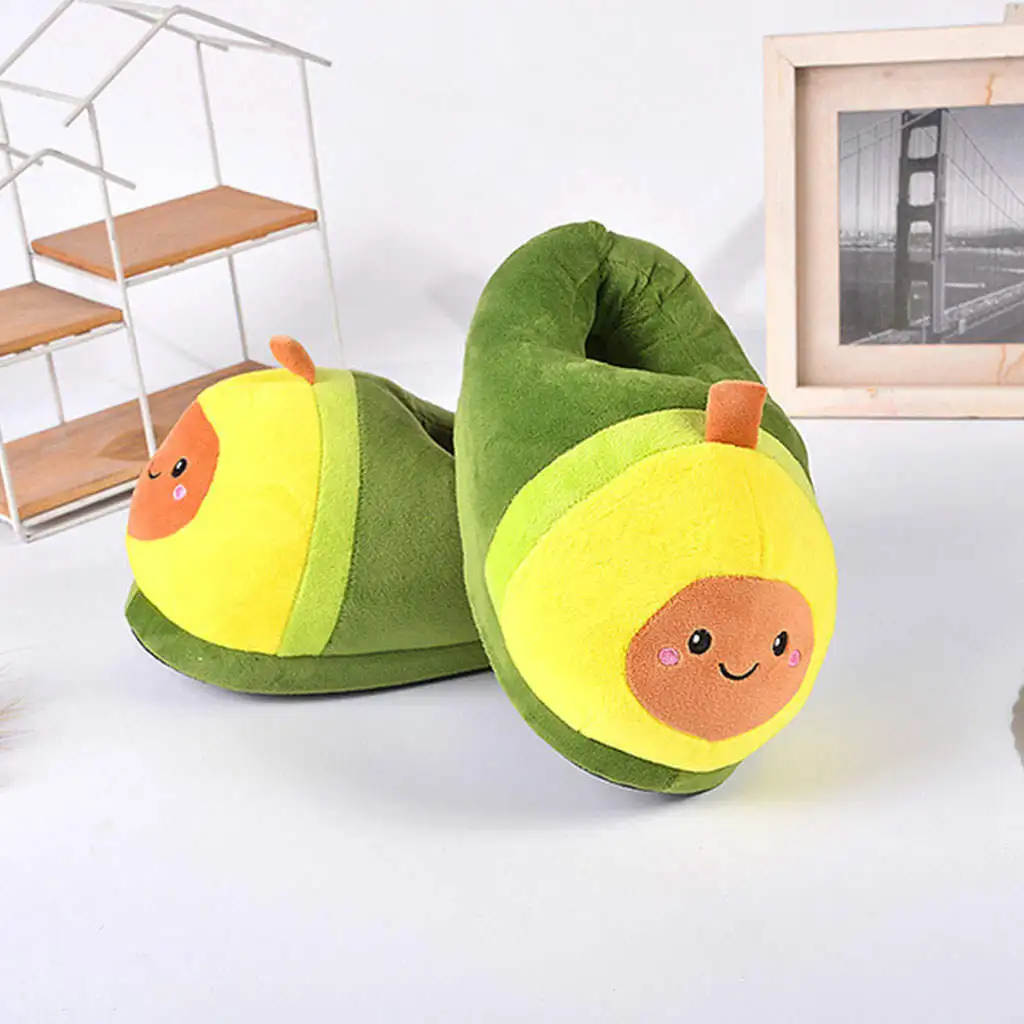 Womens Warm Slippers Avocado Shape Home Plush Bedroom Indoor Anti- Shoes