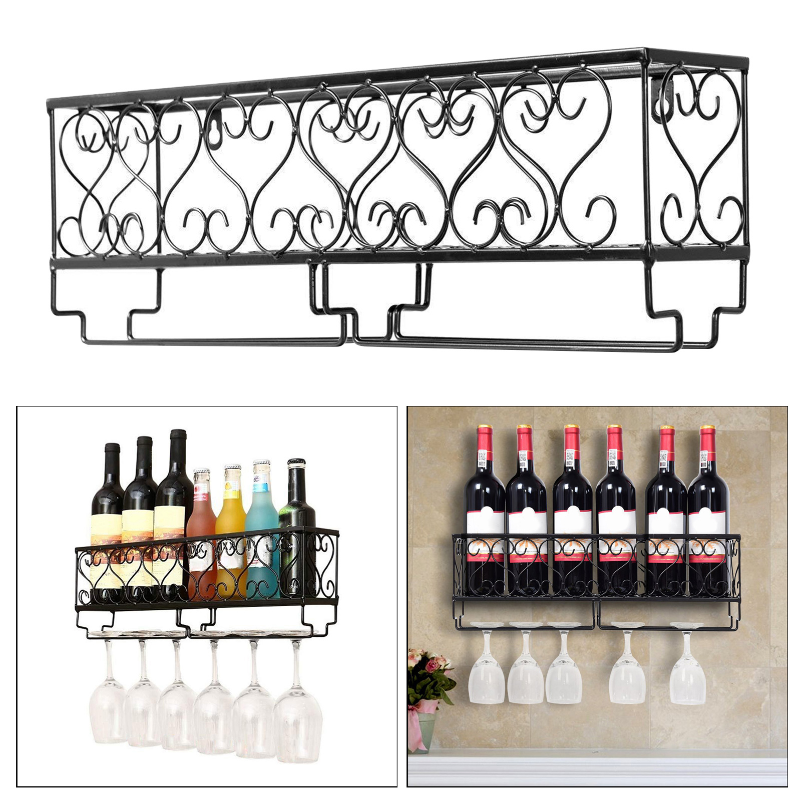 Wine Glass Cup Holder Wall Mount Hanger Steel Wine Rack Shelf Champagne Storage