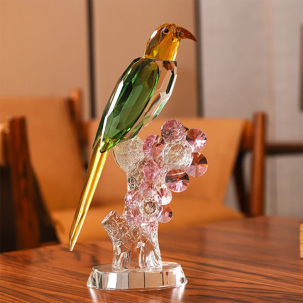 Colcolo Collectible Crystal Parrot Ornament Bird on Branch Miniature Animal  適切な価格
