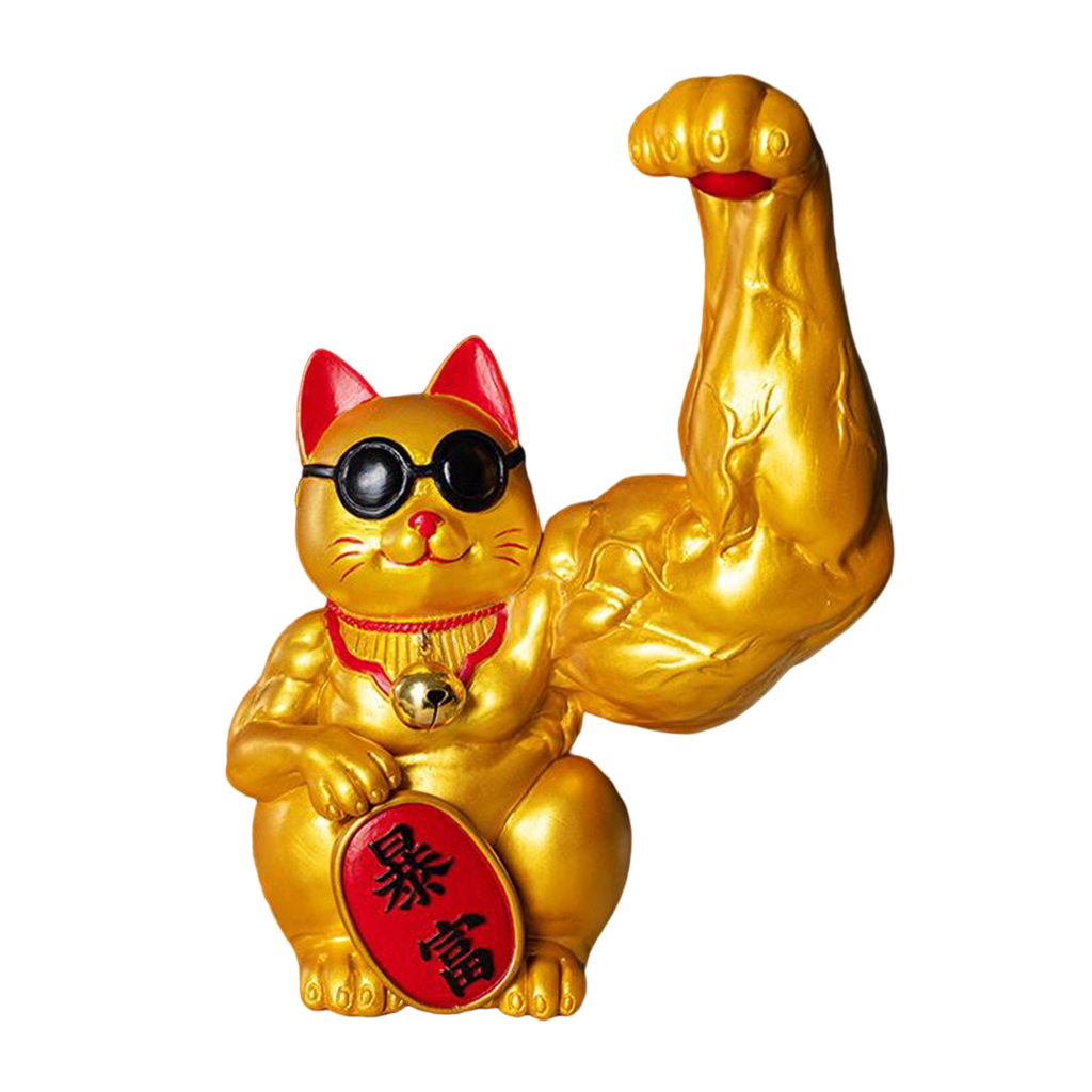 Resin Big Arm Lucky Cat Animal Figurine Market Shop Welcome Cat Money Lucky Fortune Tabletop