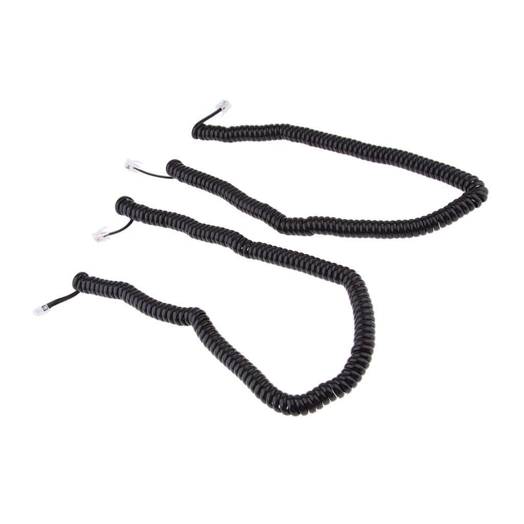 2Piece Telephone Handset Cord Cable Spiral Coiled Length 2.53 to 16.4ft