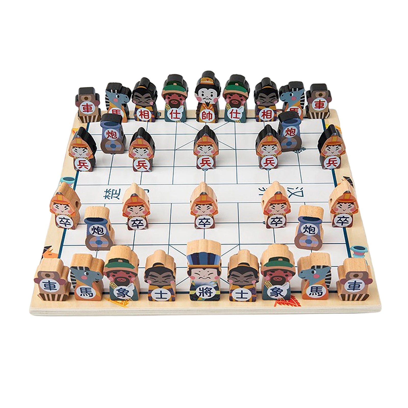 Wooden Vintage Chess Game King Soldier Chessman Chessboard Set Table Top Board Game for Kids Family Toy 30x30