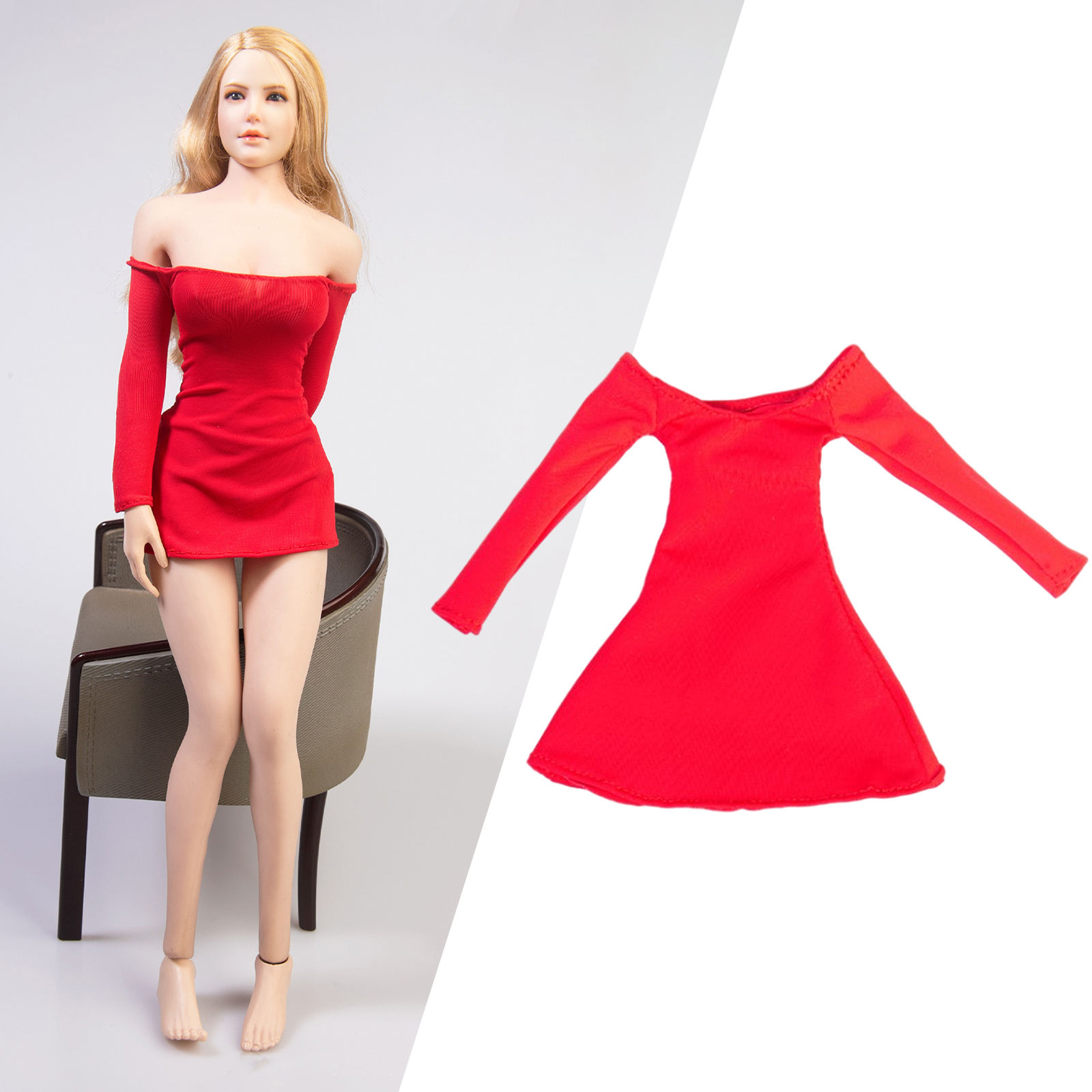 1/6 Scale Female Figure Doll Clothes, Handmade Costume, Dress Outfit Long Sleeve Skirt for 12