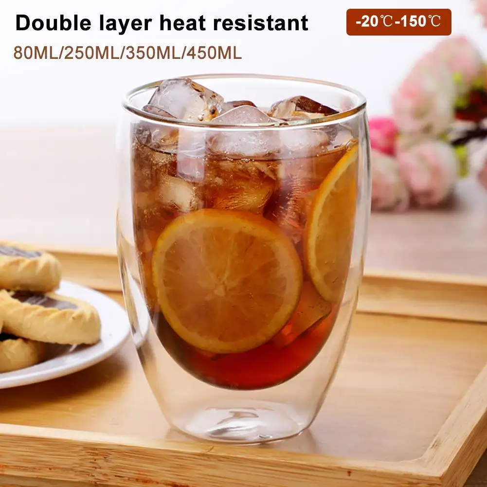 1x Multi-Colored 360ml Heat Resistant Glass Double Wall Tea Drink Cups Mug w/Lid 