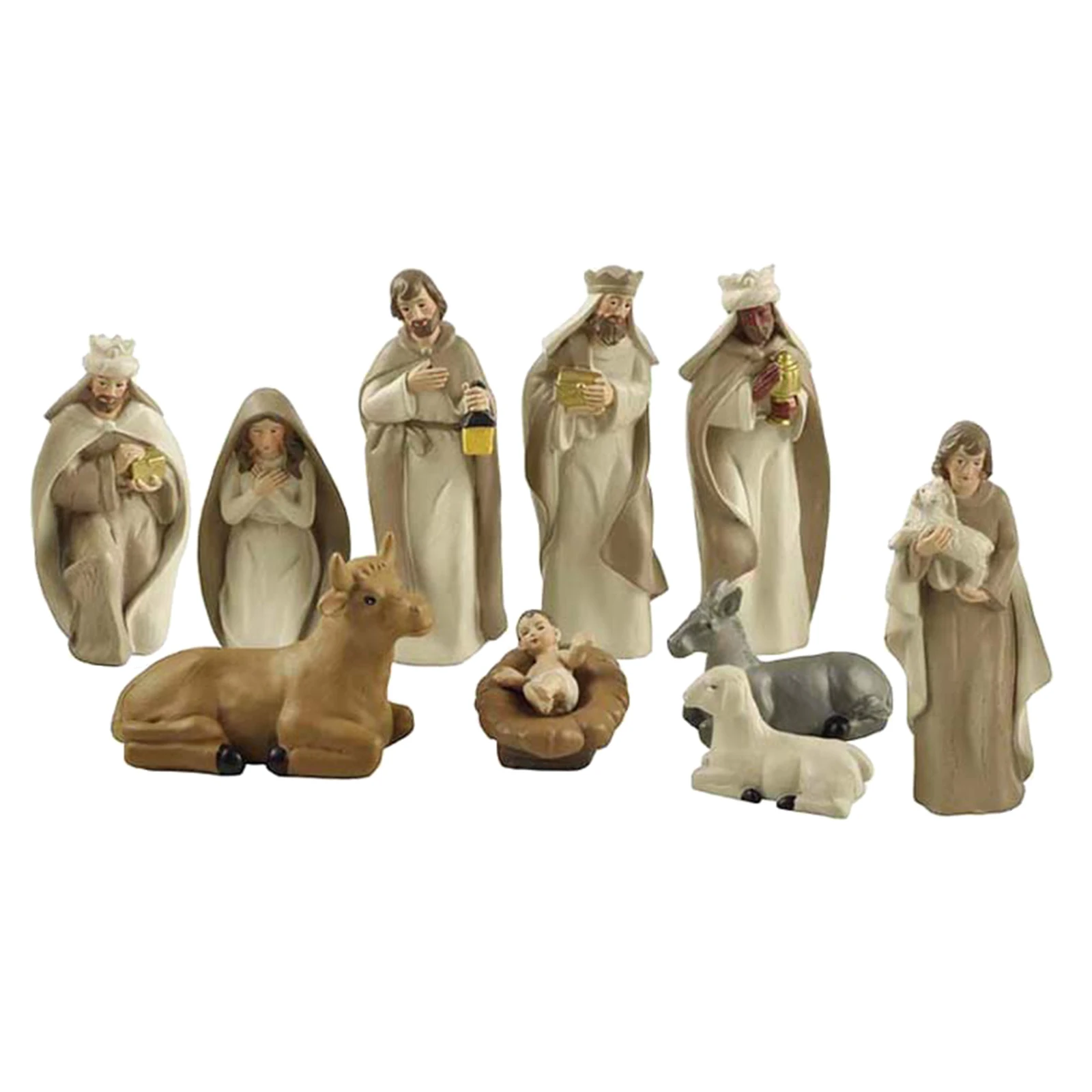 Resin Nativity Figurine Set, Set of 10, Christmas Nativity Set Scene Figures Resin Figurines Baby Jesus Statues