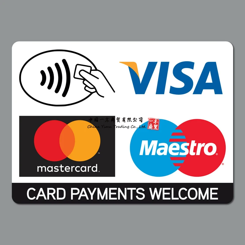 2 x Card Payments Credit Card Sticker  Shop Taxi VISA Mastercard Amex PAYPAL 