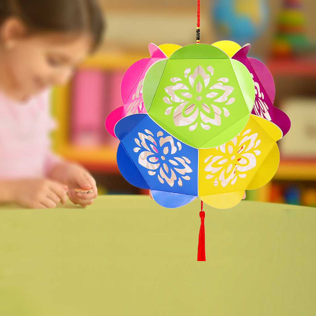 Flower 3D Puzzle Lantern Good Luck Ornament DIY Paper Art Lucky Charm Chinese New Year Decoration with Lights