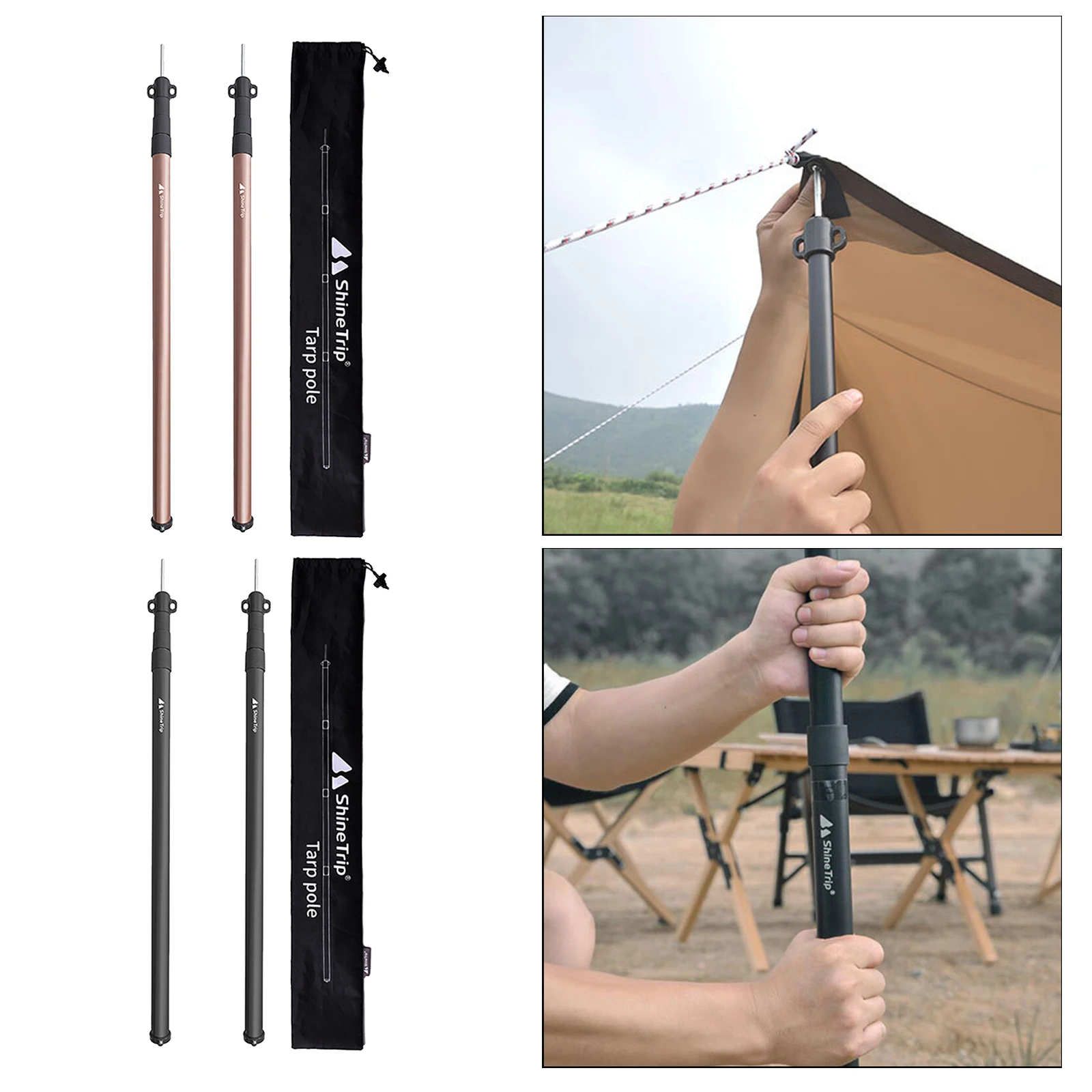 2 Pieces Solid Telescoping Tarp Poles Camping Awning Tent Rod W/ Storage Bag