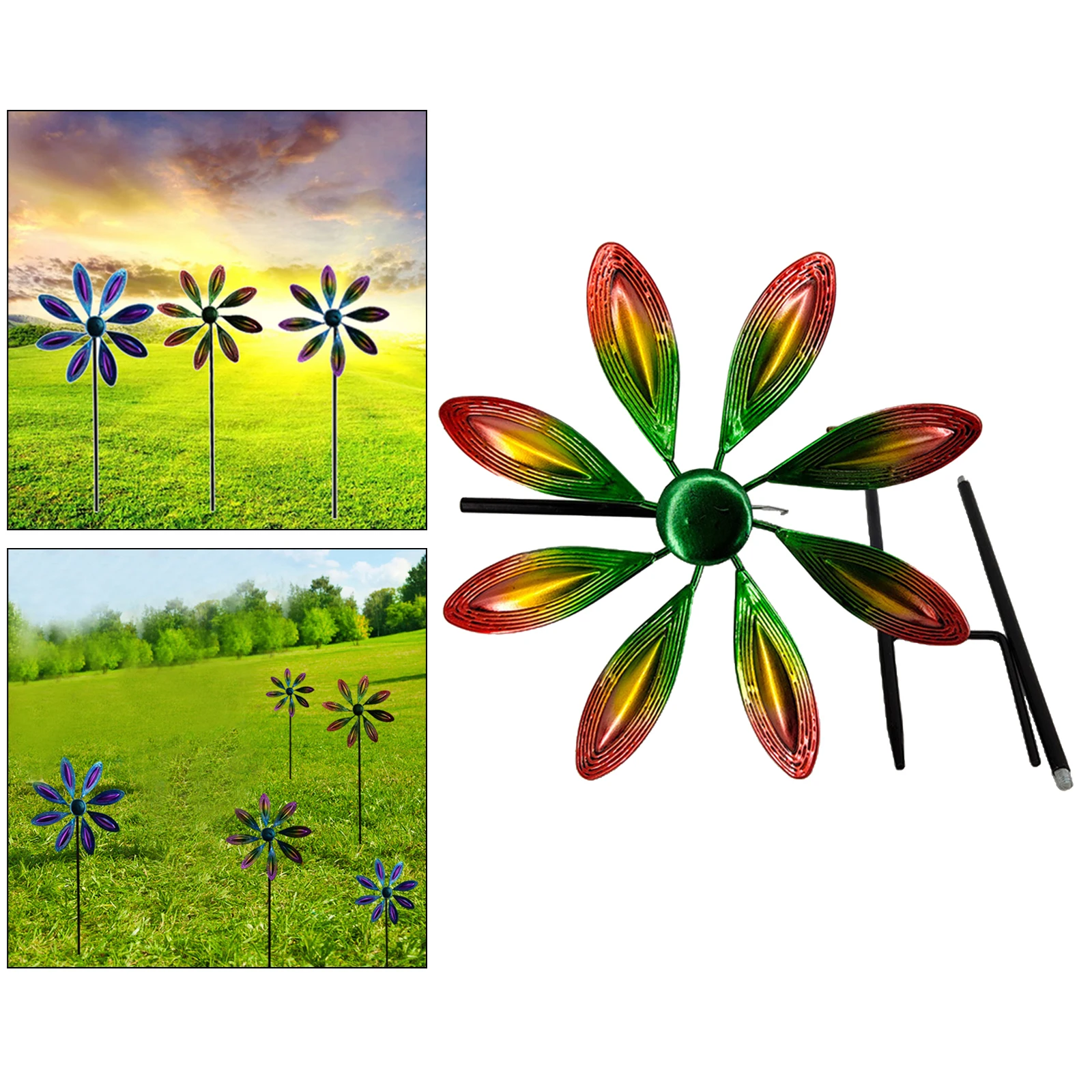 Plant Windmill Stake Stick Metal Garden Landscape Backyard Ornaments Art
