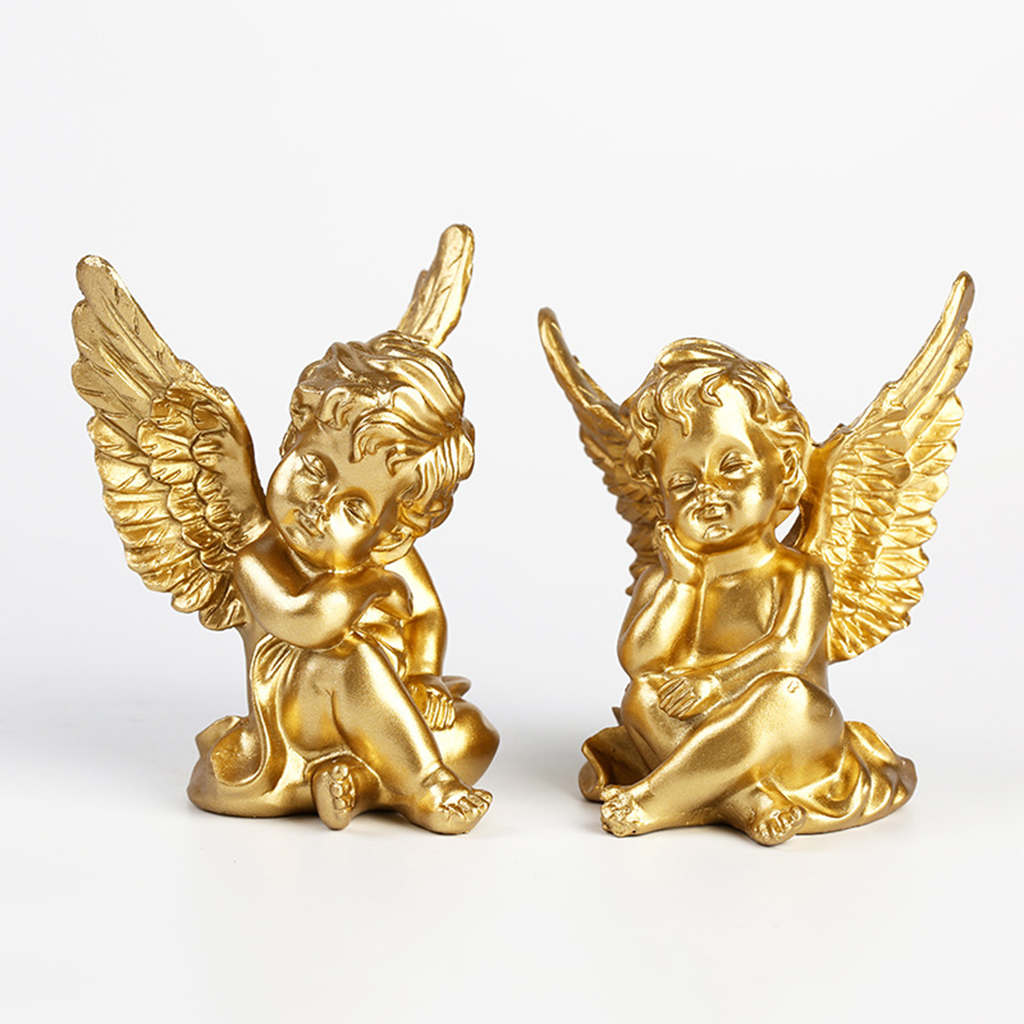 2pcs Garden Ornament Fairy Figurine Cupid Angel Statue Tabletop Cherub Decor