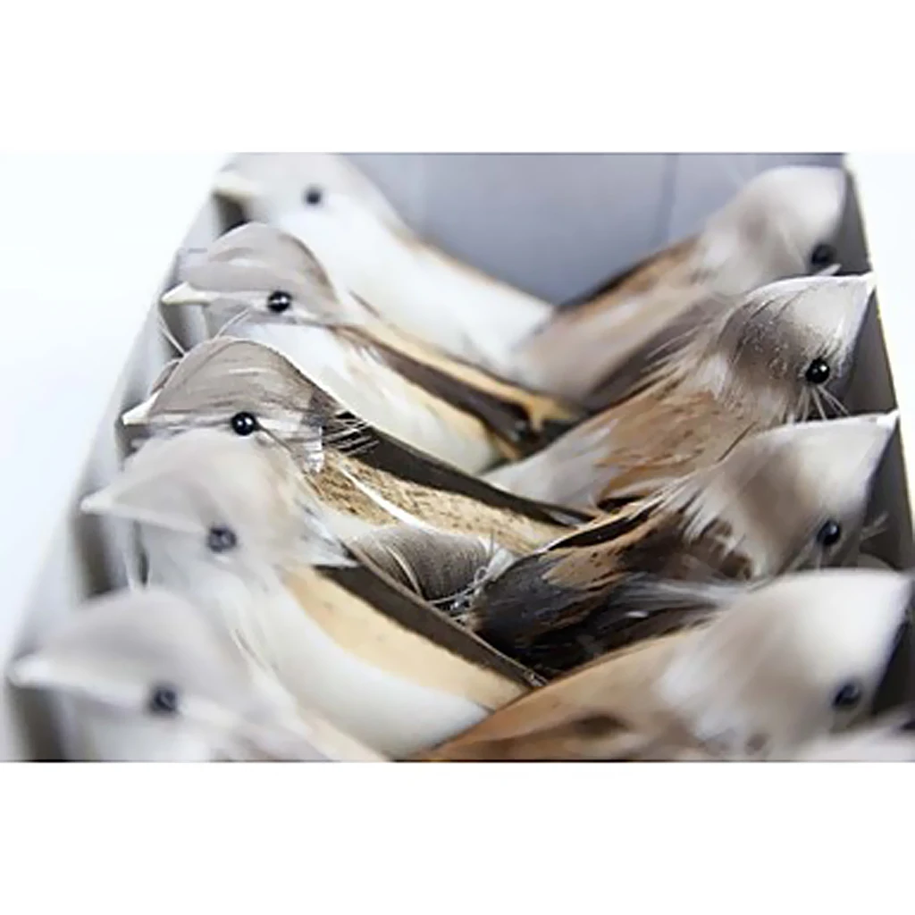 12Pieces Artificial Feather Bird Realistic Simulate Garden Home Decor Ornaments