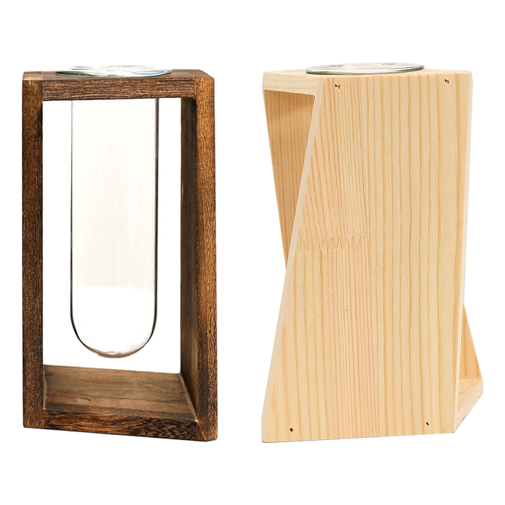 Wooden Stand Hydroponic Vase with Test Tube Rack Desktop Decoration for Plants Home Office Garden Wedding Propagating Plants