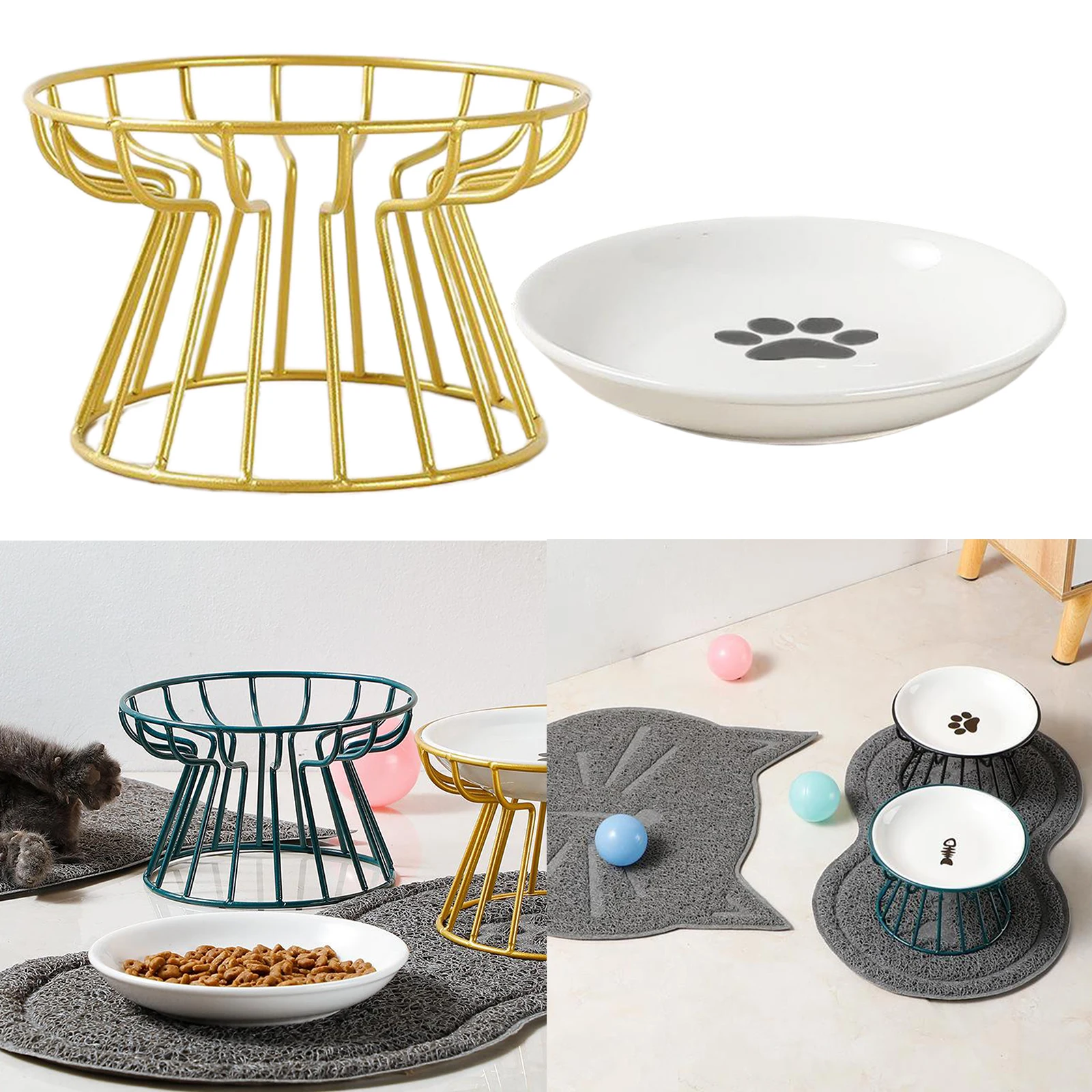 Ceramic Pet Bowl Iron Holder Shelf Stand Pet Single Bowl Feeding Food Bowls for Cat Dog