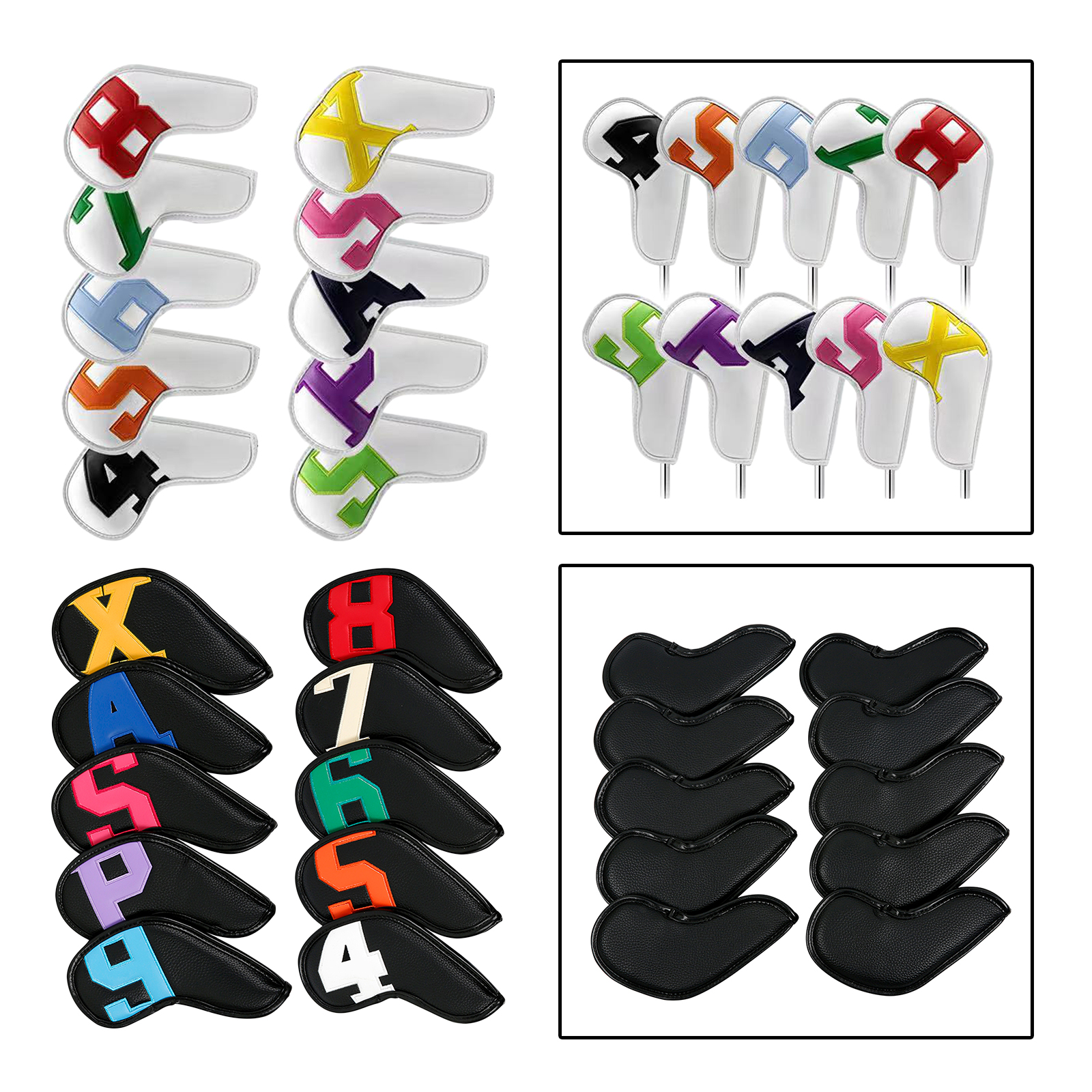 Golf Club Iron Head Covers, 10 Pieces Golf Headcover Set, PU Leather Golf Iron Headcovers Fit All Brands Iron, Father's Day Gift