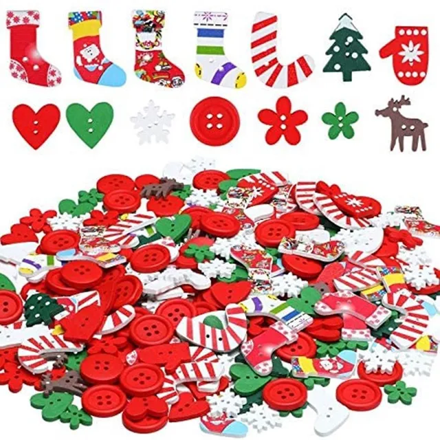 50PCS Christmas Wooden Buttons Cute Sewing Buttons Colorful Art