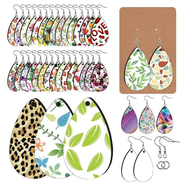 32Pieces/Set Sublimation Earring Blanks Unfinished Teardrop Earring Pendant  with Earring Hooks for Jewelry DIY Making