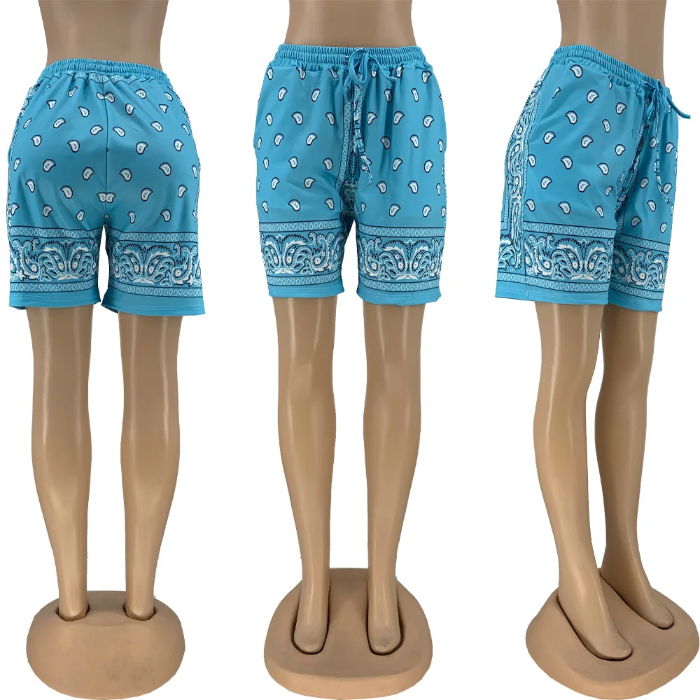 skorts Women Shorts Causal Bandana Print High Waist Drawstring With Pocket Cashew Printing Stretch Pant Shorts Sportwear Legging shorts