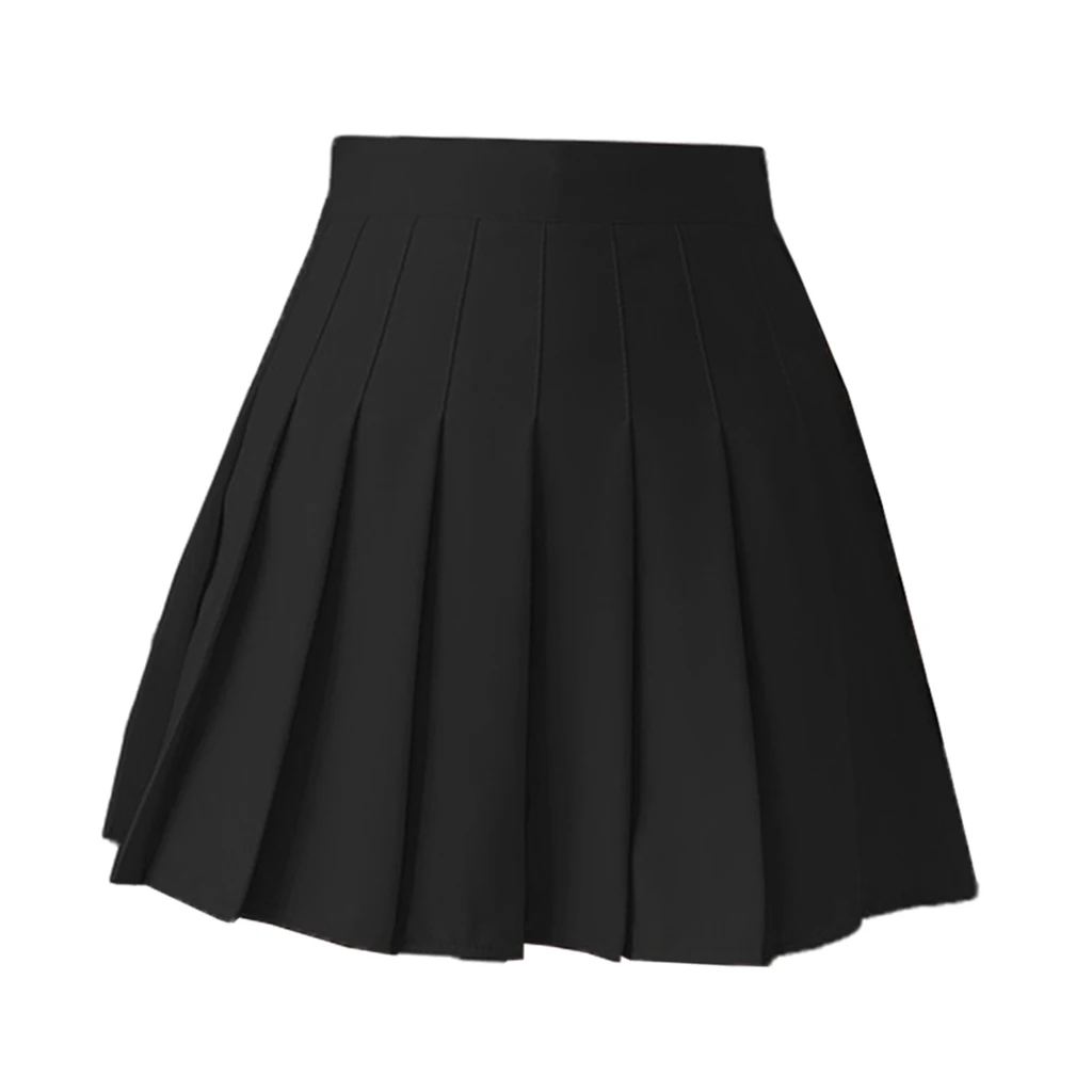 Women Girls High Waist Pleated Skirt Solid Skater Tennis School Uniforms Mini Skirt Cosplay Costume Cheerleader Skater Skirts