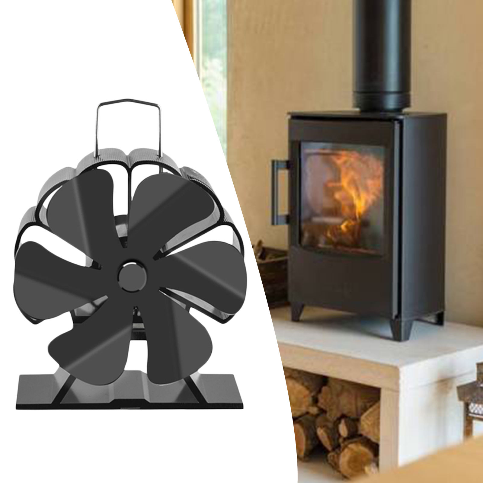 6 Blades Heat Powered Stove Fan Heat Distribution Fan Eco Friendly Efficiently Fireplace New Specially Designed Fan for Pellet