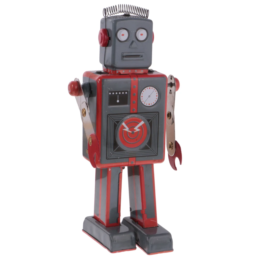 Retro Vintage Wind Up Walking Antenna Robot Tin Toys Adult Collectible Gifts