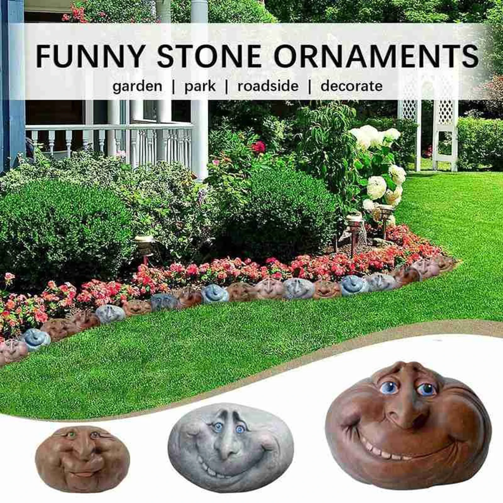 Rock Face Mystical Garden Stones Resin Funny Face Garden Rock Yard Art Sculptures for Indoors/Outdoors/Patio Porch Home Decor