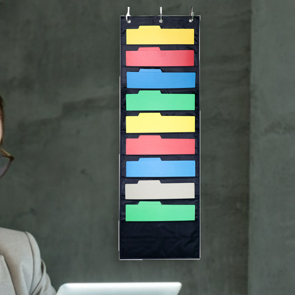 Over The Wall Hanging File Folder Organizer Storage Pocket Chart for Office Home Classroom 10 Pockets for Keeping Files Neatly