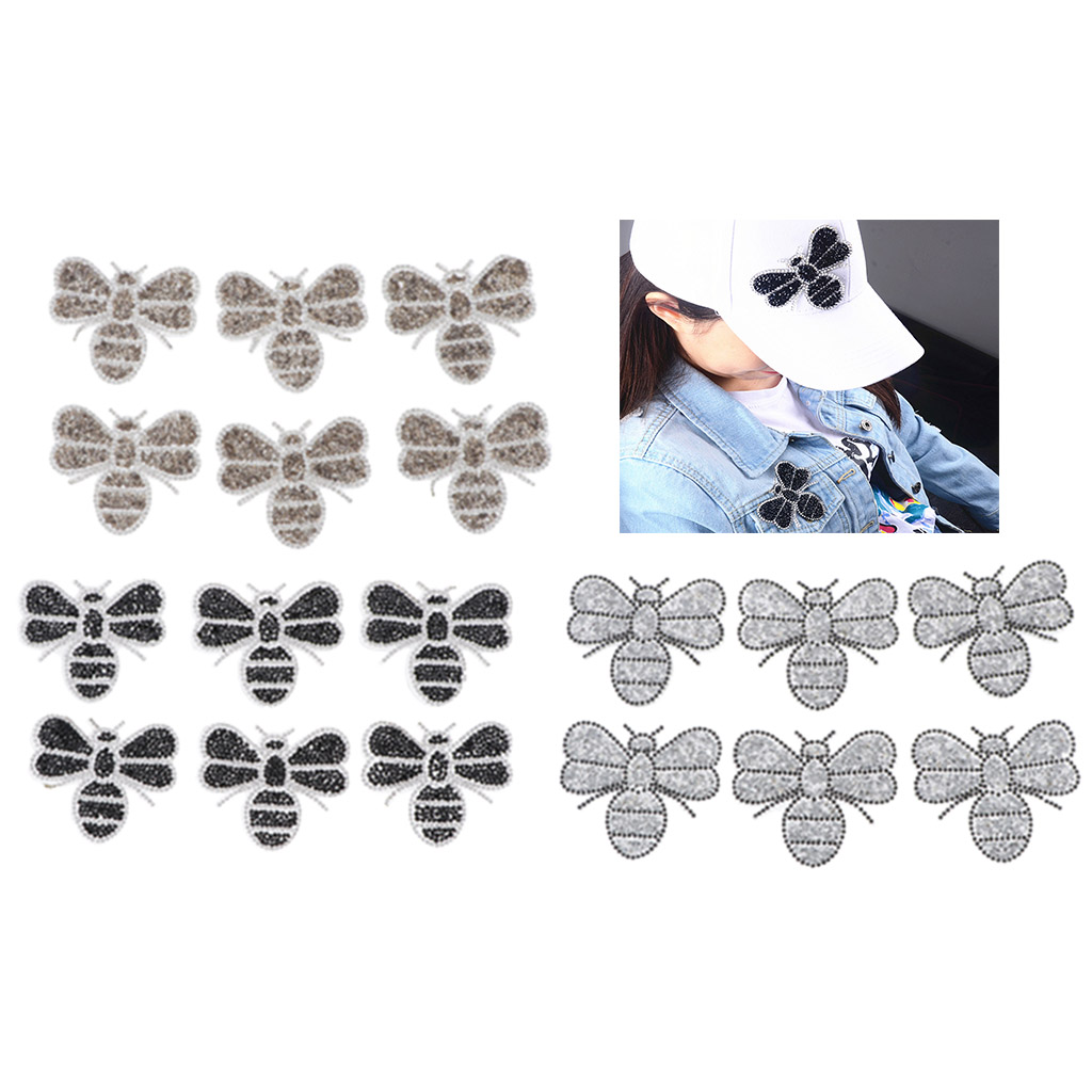 6pcs Bee Design Iron on Crystal Patch for Bag Backpack Pants Sweater Sticker