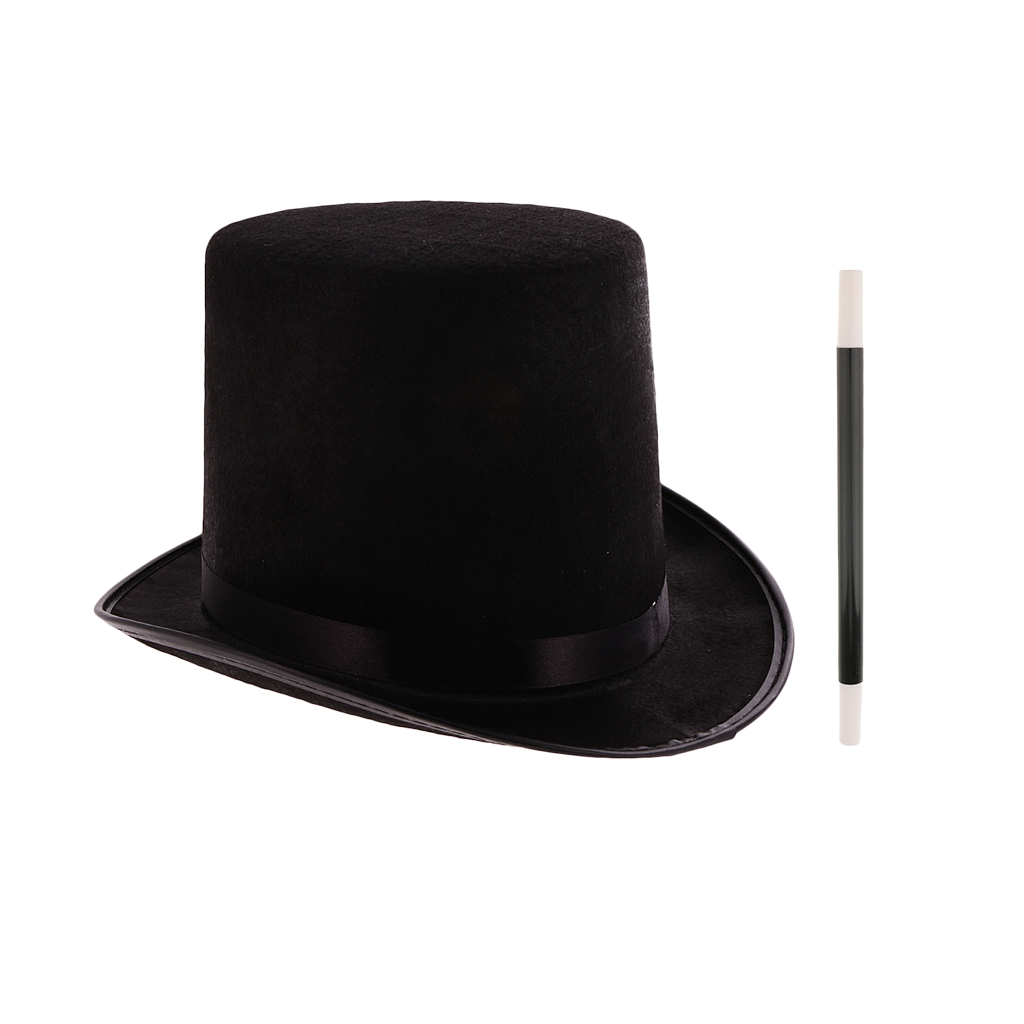 Magician Fancy Dress Costume Set Black Top Hat & Magic Wand Props For Unisex Adults Black Gentle Man Hat Cool Gift For Father