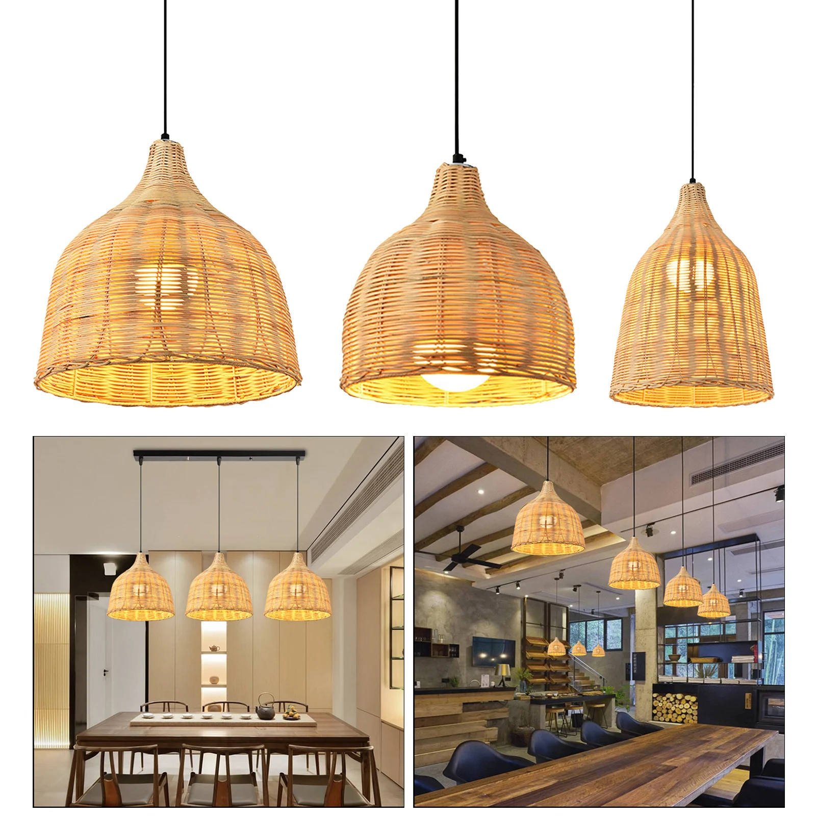 Modern Rattan Woven Ceiling Light Fixture Pendant Lamp Chandelier For Living Room Hotel Restaurant Cafe Office Decorative