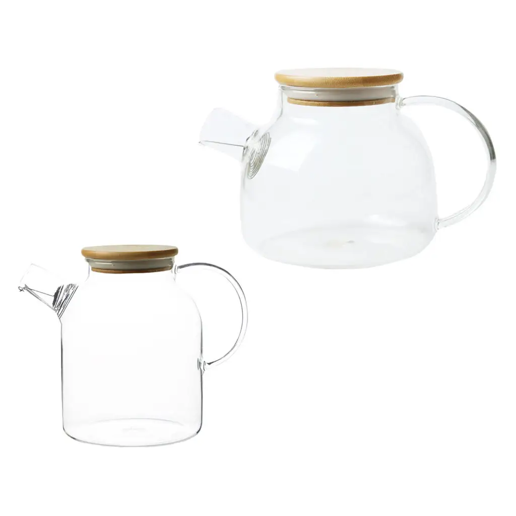 Glass Teapot Cold Kettle Anti-Scald Handle Hot or Iced Borosilicate Pitcher for Tea Juice