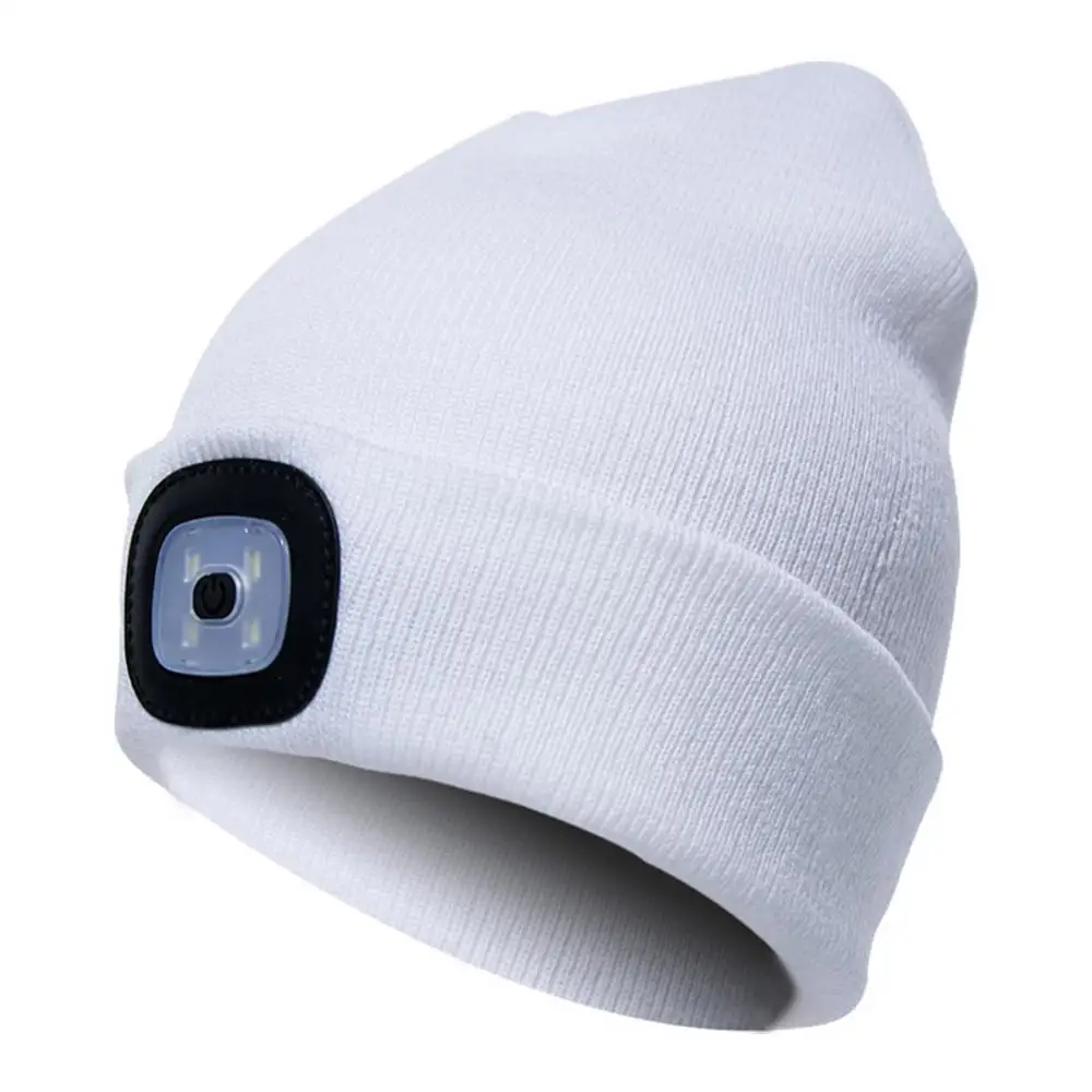 Winter Unisex Warmer Knit Cap Hat Button Battery LED Beanie Hatheadlights Gift 