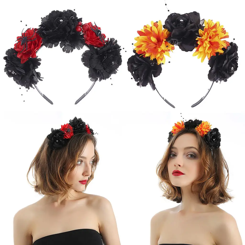 Handmade Rhinestone Rose Flower Crown Flower Headband Halloween Headpiece Festival Cosplay