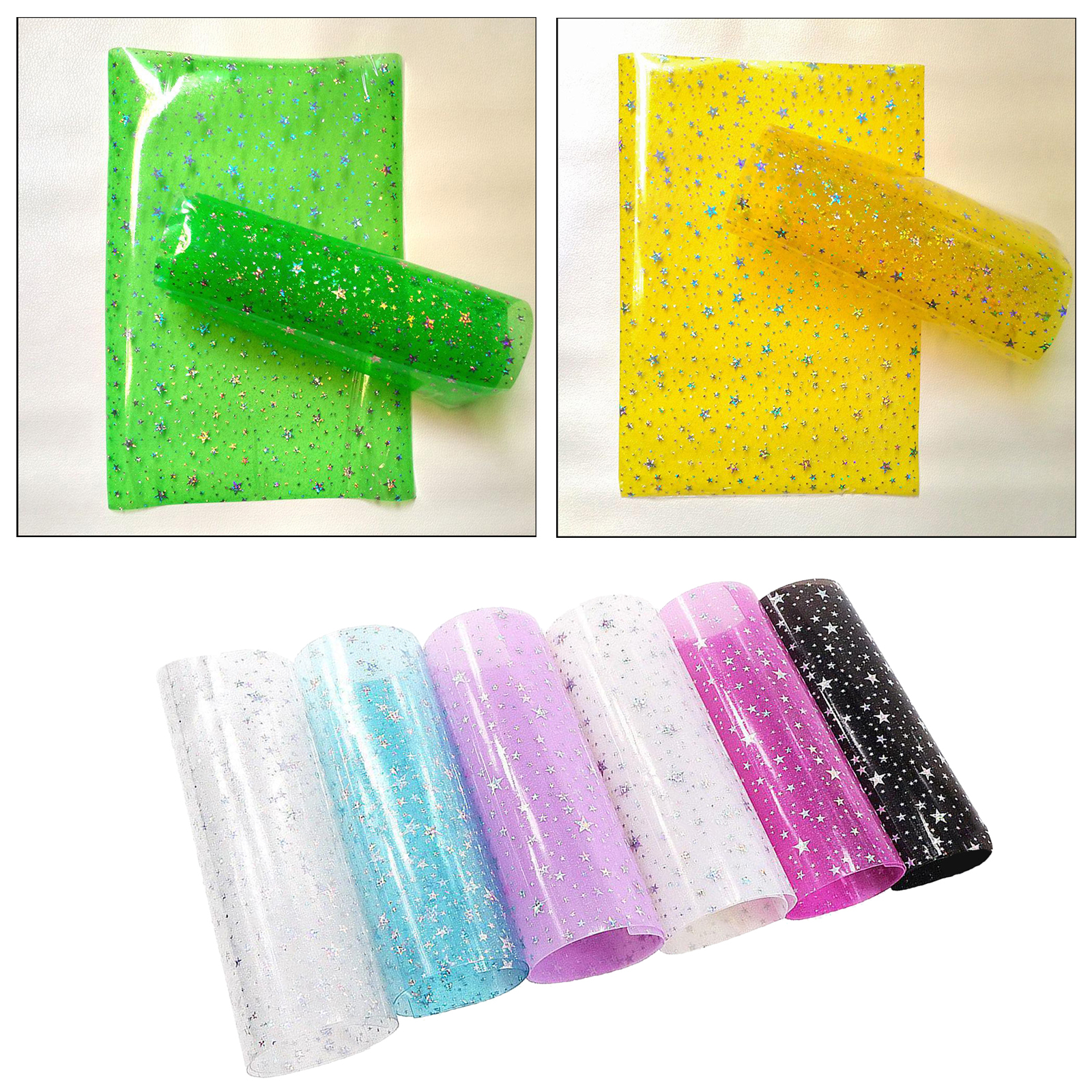 6Pcs Clear Film Holographic Vinyl Fabric for Bag Patchwork DIY Hair Bow , Jewelry Making , Window Film, Arts Crafts Projects
