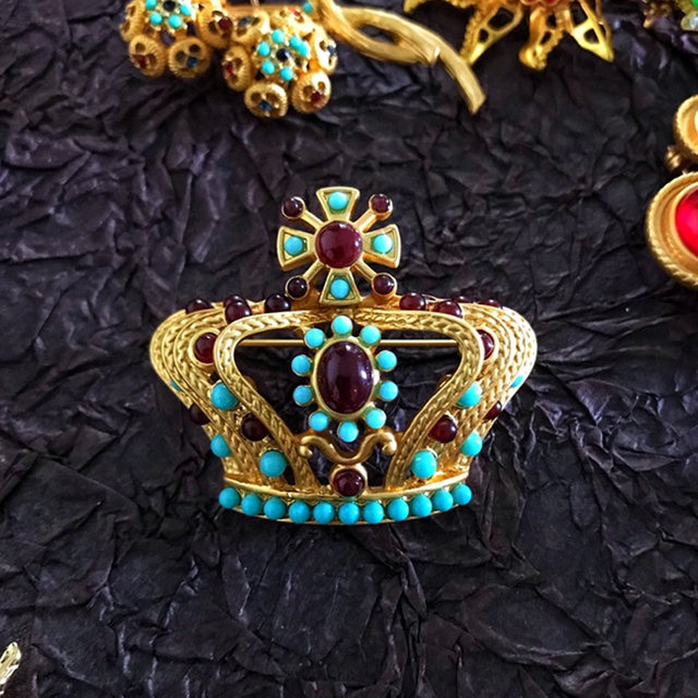 Vintage Antique Style Design Gem Brooch Men Women Party