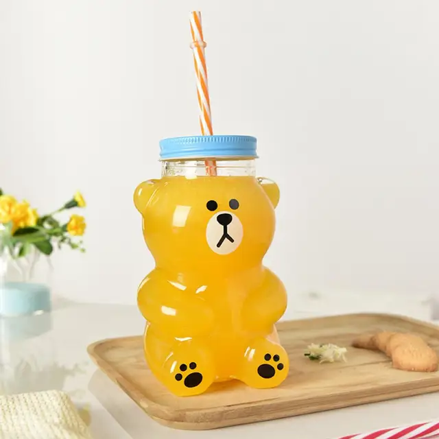 Bear Tumbler With Lid, High Temperature Resistant High-value Transparent Glass  Water Cup, Household Straw Glass Cup - Temu